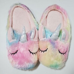 Sweet Dreams Rainbow Pastel Fuzzy Girly Sleeping Plush Unicorn House Slippers